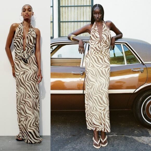 Zara | NWT Animal Print Mesh Maxi Dress - 8088/032/037 M - Picture 4 of 13